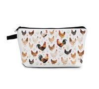 YULUENZE Chicken Makeup Bag Cute Small Organizer Bag with Zipper Floral Hen Rooster Egg Pattern Cosmetic Bag Aesthetic Birthday Present for Women Friends
