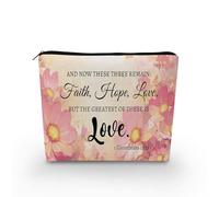 YULUENZE Christian Makeup Bag Floral Bible Quote Organizer Bag Canvas Toiletry Zipper Pouch Bible Religious Inspirational Gift Cosmetic Bag Baptism Birthday Gift for Christians Women Friends,