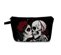 YULUENZE Day Of The Dead Skull Print Small Cosmetic Bag