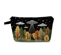 YULUENZE Embroidery Style UFO Cat Cosmetic Bag Small Makeup Bag Toiletry Organizer Pouch with Zipper Embroidery Style UFO Cat Presents for Women Friends