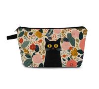YULUENZE Floral Black Cat Print Small Cosmetic Bag | Wise French Bulldog Mom Makeup Organizer Zipper Pouch, Wise French Bulldog Mom Birthday Present for Women Friends