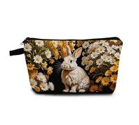 YULUENZE Floral Bunny Makeup Bag Toiletry Organizer Zipper Pouch Floral Bunny Small Cosmetic Bag Easter Present for Women Friends, hzj0826, Printed Makeup Bag With a Metal Zipper
