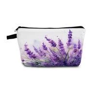 YULUENZE Floral Makeup Bag with Zipper Floral Porcelain Cactus Bamboo Mushroom Tulip Peony Lavendar Lotus Present for Women Friends, Lavendar 01, Printed Makeup Bag With a Metal Zipper