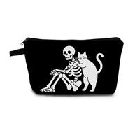 YULUENZE Funny Cat-petting Skeleton Cosmetic Bag Small Makeup Bag Funny Cat-petting Skeleton Toiletry Organizer Pouch with Zipper Presents for Women Friends