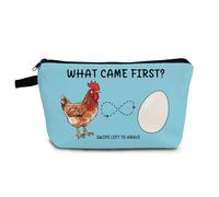 YULUENZE Funny Chicken Cosmetic Bag Small Makeup Bag What Came First Toiletry Organizer Pouch with Zipper Presents for Women Friends