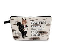 YULUENZE Funny Squirrel Cosmetic Bag Small Makeup Bag Squirrel's Resume Toiletry Organizer Pouch with Zipper Presents for Women Friends