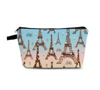 YULUENZE Gradient Color Eiffel Tower Makeup Bag Cute Small Organizer Bag with Zipper Floral Bicycle Eiffel Tower Cosmetic Bag Aesthetic Birthday Travel Present for Women Friends