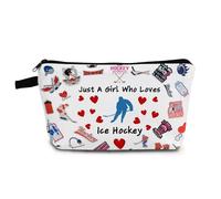 YULUENZE Ice Hockey Gifts Just Love Ice Hockey Makeup Bag Travel Toiletry Cosmetic Bag with Zipper Birthday Gifts for Women Ice Hockey Lovers Fans Players Team, ahz0119, Printed Makeup Bag With a
