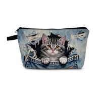 YULUENZE Jeans Cat Cosmetic Bag Small Makeup Bag Jeans Cat Toiletry Organizer Pouch with Zipper Presents for Women Friends