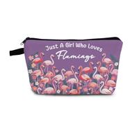 YULUENZE Just Love Flamingo Makeup Bag Cute Small Organizer Bag with Zipper Just Love Flamingo Cosmetic Bag Aesthetic Birthday Present for Women Friends