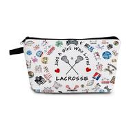 YULUENZE Lacrosse Gifts Just Love Lacrosse Makeup Bag Travel Toiletry Cosmetic Bag with Zipper Birthday Gifts for Women Lacrosse Lovers Fans Lacrosse Players, ahz0124, Printed Cosmetic Bag With a