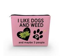 YULUENZE Leaf Paw Makeup Bag Funny Weed Dog Organizer Bag Canvas Toiletry Zipper Pouch I Like Dog And Weed Cosmetic Bag Ideal Birthday Gift for Women Friends Sisters BFF, asnt0127, Printed Makeup Bag