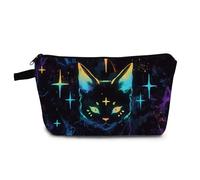YULUENZE Neon Cat Gifts Dazzling Cat Makeup Bag Cute Small Organizer Bag with Zipper Colorful Kitten Print Cosmetic Bag Birthday Gifts for Cat Lovers Women Friends, hzt0256, Printed Makeup Bag With a