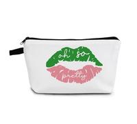 YULUENZE Oh So Pretty Makeup Bag Cute Small Organizer Bag with Zipper AKA Green Pink Lip Cosmetic Bag Aesthetic Sorority 1908 Present for Women Friends