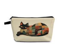 YULUENZE Patchwork Cat Makeup Bag Cute Small Organizer Bag with Zipper Patchwork Kitten Print Cosmetic Bag Kitten Kitty Birthday Gifts for Cat Lovers Women Friends, hzt0387, Printed Makeup Bag With a