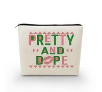 YULUENZE Pretty & Dope Makeup Bag Cute Small Canvas Organizer Bag with Zipper AKA Sorority Cosmetic Bag Aesthetic Birthday Present for Women Friends