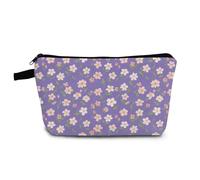 YULUENZE Purple Little Flower Makeup Bag Cute Small Organizer Bag with Zipper Purple Little Flower Cosmetic Bag Aesthetic Birthday Present for Women Friends