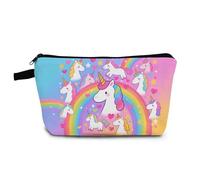 YULUENZE Rainbow Unicorn Makeup Bag Cute Small Organizer Bag with Zipper Rainbow Unicorn Cosmetic Bag Aesthetic Birthday Present for Women Friends -1