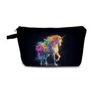 YULUENZE Rainbow Unicorn Print Small Cosmetic Bag -3 | Vintage Portrait Rabbit Makeup Organizer Zipper Pouch, Vintage Portrait Rabbit Birthday Present for Women Friends