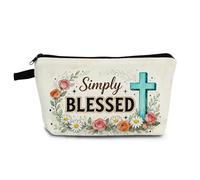 YULUENZE Simply Blessed Cosmetic Bag Small Makeup Bag Simply Blessed Toiletry Organizer Pouch with Zipper Presents for Women Friends