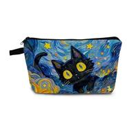 YULUENZE Starry Sky Cat Cosmetic Bag Small Makeup Bag Toiletry Organizer Pouch with Zipper Starry Sky Cat Presents for Women Friends