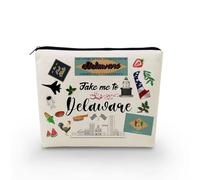 YULUENZE Take Me To Delaware Makeup Bag Delaware Travel Gift Small Canvas Organizer Bag with Zipper Delaware Cosmetic Bag Travel Present for Women Friends Families, asnt0700