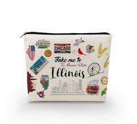 YULUENZE Take Me To Illinois Makeup Bag Illinois Travel Gift Small Canvas Organizer Bag with Zipper Illinois Cosmetic Bag Travel Present for Women Friends Families, asnt0705