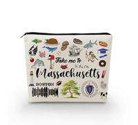 YULUENZE Take Me To Massachusetts Makeup Bag Massachusetts Travel Gift Small Canvas Organizer Bag with Zipper Massachusetts Cosmetic Bag Travel Present for Women Friends Families, asnt0713