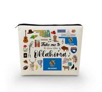 YULUENZE Take Me To Oklahoma Makeup Bag Oklahoma Travel Gift Small Canvas Organizer Bag with Zipper Oklahoma Cosmetic Bag Travel Present for Women Friends Families