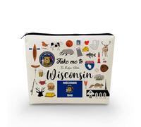 YULUENZE Take Me To Wisconsin Makeup Bag Wisconsin Travel Gift Small Canvas Organizer Bag with Zipper Wisconsin Cosmetic Bag Travel Present for Women Friends Families