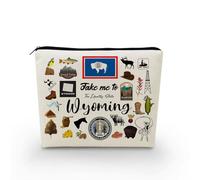 YULUENZE Take Me To Wyoming Makeup Bag Wyoming Travel Gift Small Canvas Organizer Bag with Zipper Wyoming Cosmetic Bag Travel Present for Women Friends Families