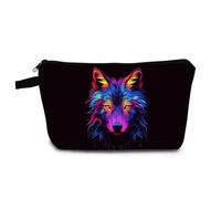 YULUENZE Wolf Gifts Neon Wolf Makeup Bag Cute Small Organizer Bag with Zipper Neon Wolf Print Cosmetic Bag Birthday Gifts for Wolf Lovers Women Friends, hzt0295, Printed Makeup Bag With a Metal Zipper