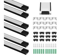 Yulun 6 Pack Led Aluminum Profile, 3.3FT/1M U-Shape Aluminum Channel for LED Strip Light, Milky White Cover with End Caps & Mounting Clips, LEDs Channels and LED Diffusers (Black)