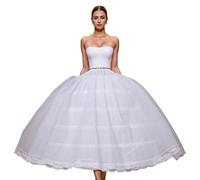 YULUOSHA White Women 6 Hoop 2 Tulle Puffy Crinoline Petticoat Skirt Briefs Long Underskirt for Quinceanera Wedding Wedding Dress Prom Dress, White, One size