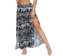 YULUOSHA Women's Boho Hippie Split Pants with Wide Leg,Bohemian Loose Yoga Palazzo Pants Summer Casual Floral Trousers, Boho Elephant 035, Small / Medium