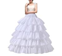 YULUOSHA Women's Crinoline Petticoat 4 Hoop Skirt 5 Ruffles Layers Ball Gown Half Slips Underskirt for Wedding Bridal Dress, White, One Size