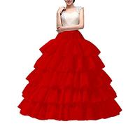 YULUOSHA Women's Crinoline Petticoat 4 Hoop Skirt 5 Ruffles Layers Ball Gown Half Slips Underskirt for Wedding Bridal Dress, Red, One Size