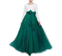 YULUOSHA Women's Long Maxi Puffy Tulle Skirt A Line with Bowknot Belt High Waisted for Wedding Party Evening Plus Size ,UK 20 to 28 Green