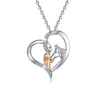 Yuluzeln Horse Necklace Gifts for Girls Silver Love Heart Pendant Jewelry for Wife Mom Daughter Granddaughter Niece 18"，Birthday Christmas Mother's Day gift (Rose coloured girl-new)