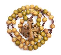 Yuly Buwei Jesus Wooden Prayer Beads 10mm Rosary Cross Necklace Pendant Woven Rope Chain Church Supplies Jewelry Accessories