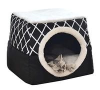 Yuly Cat House Bed, Pet Cave Igloo 2-in-1 Indoor Kitten Soft Nest Condo Cat House Enclosed Kitty Cube Cozy Sleeping Bed BLACK-38x38x35cm
