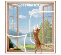 Yuly Cat Proof Window Screen, Self-Adhesive Netting Fly Screen Anti-Mosquito Insect Mesh, Custom Size Cat Protection Net with Zipper for Window/Balcony