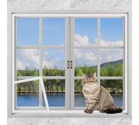 Yuly Custom Size Cat Proof Window Screen,Fly Screen Anti-Mosquito Insect Net,Self-Adhesive Cat Protection Net with Zipper,Window Guard Net for Balcony (White screen white sticker)