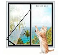 Yuly Custom Size Cat Window Guard, Indoor Cats Protection Net, Self-Adhesive Mosquito Netting Insects Mesh Curtain with Zipper Opening, Keep Bugs Out