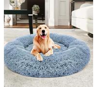 Yuly Warm Extra Large Donut Dog Bed, Calming for Large Dogs, Faux Fur Washable Pet Bed, Self-Warming Round Plush for Medium to Large Breeds (100cm Blue)
