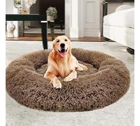 Yuly Warm Extra Large Donut Dog Beds, Faux Fur Calming Puppy Bed for Large Dog, Self-Warming Round Plush Pet Beds for Large Medium Dogs (100cm Brown)