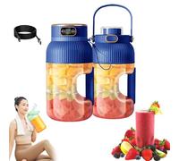 Yulyoie Multifunctional Portable Juicer Cup with Digital Display, Copenrain Portable Smoothie Blender on The Go, Portable Blender USB Rechargeable (Blue, 2 Cup+2 Lid)