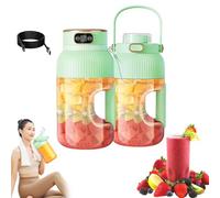 Yulyoie Multifunctional Portable Juicer Cup with Digital Display, Copenrain Portable Smoothie Blender on The Go, Portable Blender USB Rechargeable (Green, 2 Cup+2 Lid)