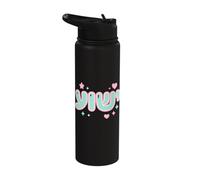 YUM! Cute Pink Blue Bubble Letters Hearts Stars Stainless Steel Insulated Water Bottle