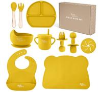 Yum Yum's Baby 10 Pcs Yellow Weaning Set - Complete Toddler Feeding Kit w/Sectioned Plate, Suction Bowls, Cutlery with Mouth Guard, Straw Cup, Bib & Mat - Non-Slip - for Toddlers & Baby Gift